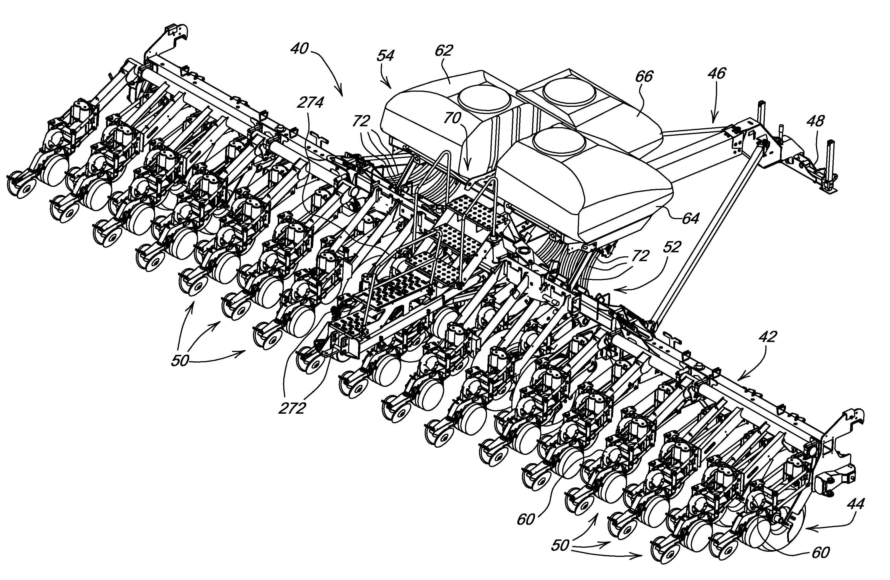 Seed hopper and routing structure for varying material delivery to row units