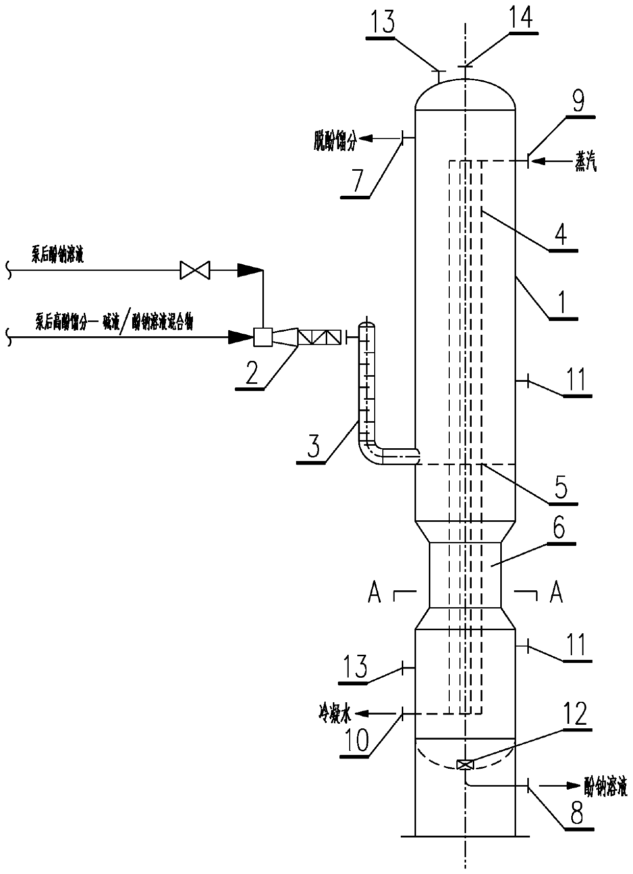 High-efficiency continuous washing separation tower and dephenolized fraction separation method