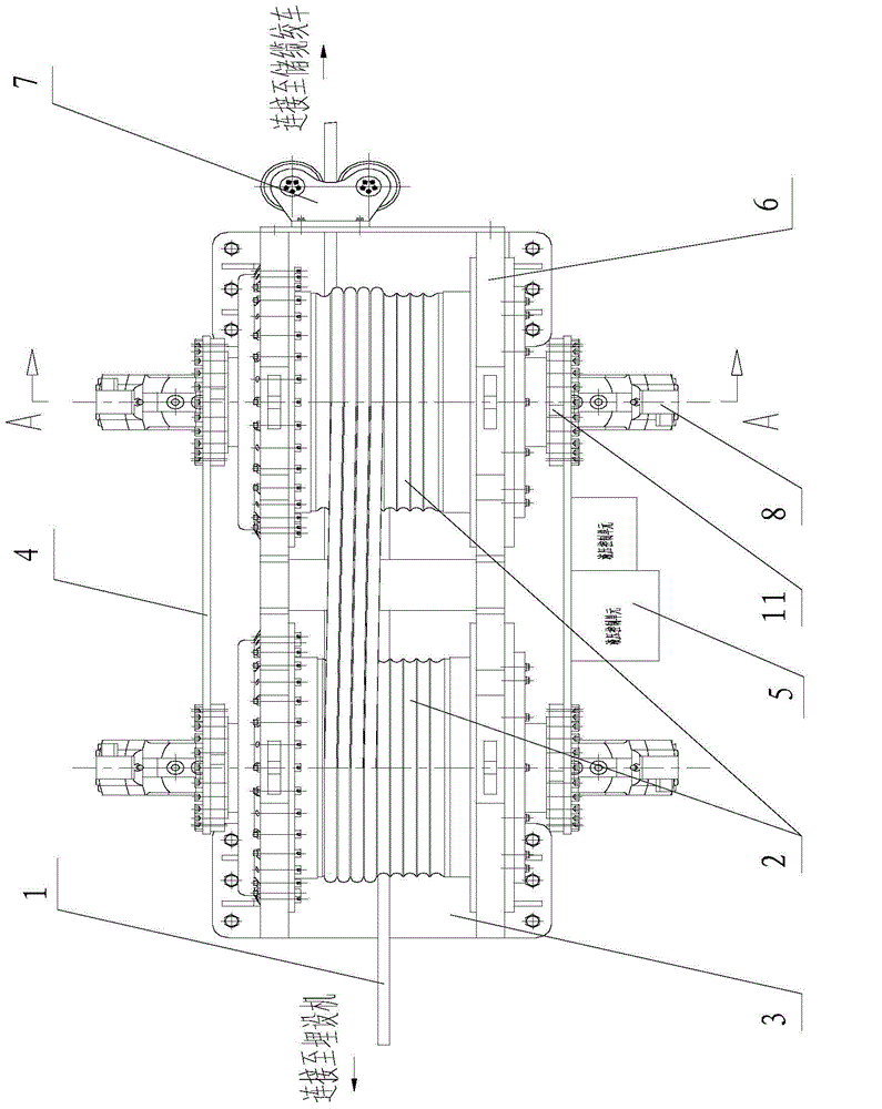 Take-up, pay-off and towing double-drum friction winch for cable laying machine