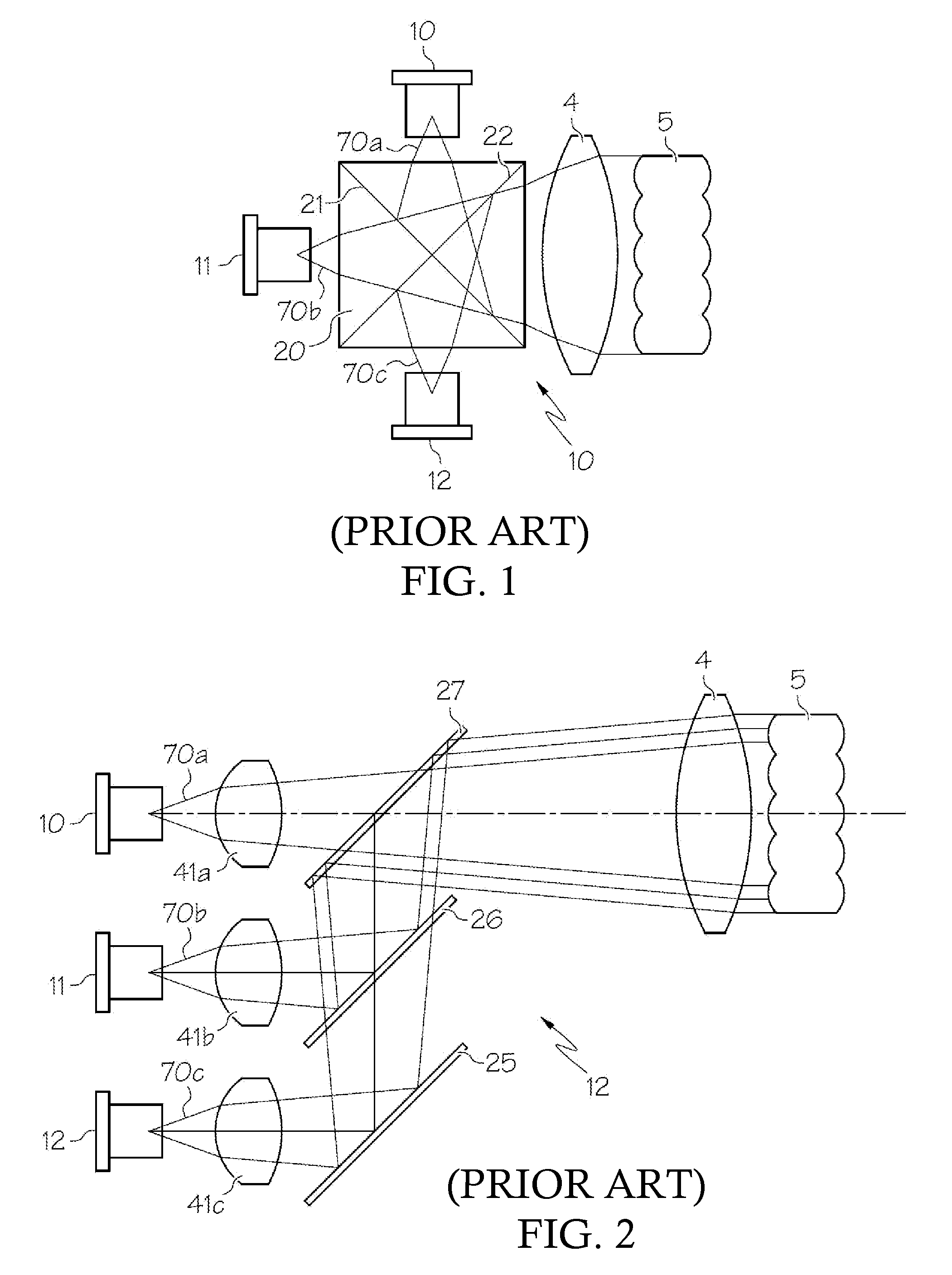 Projector with laser illumination elements offset along an offset axis