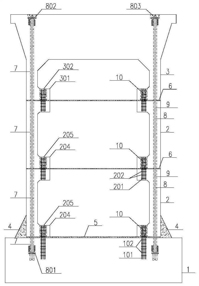 Prefabricated assembled hollow pier with transverse partition plates and construction method