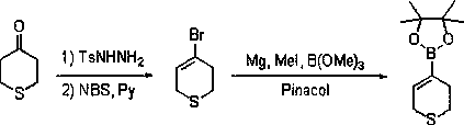 Method for synthesizing 3, 6-dihydro-2H-pyrazine (thiazine) furan-4-boric acid ester