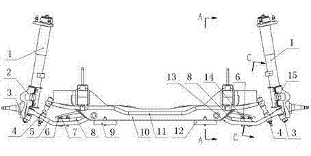 Transversal leaf spring type front independent suspension mechanism with sliding blocks at two ends