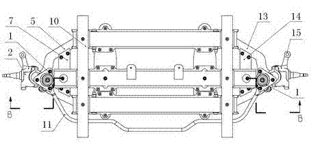 Transversal leaf spring type front independent suspension mechanism with sliding blocks at two ends