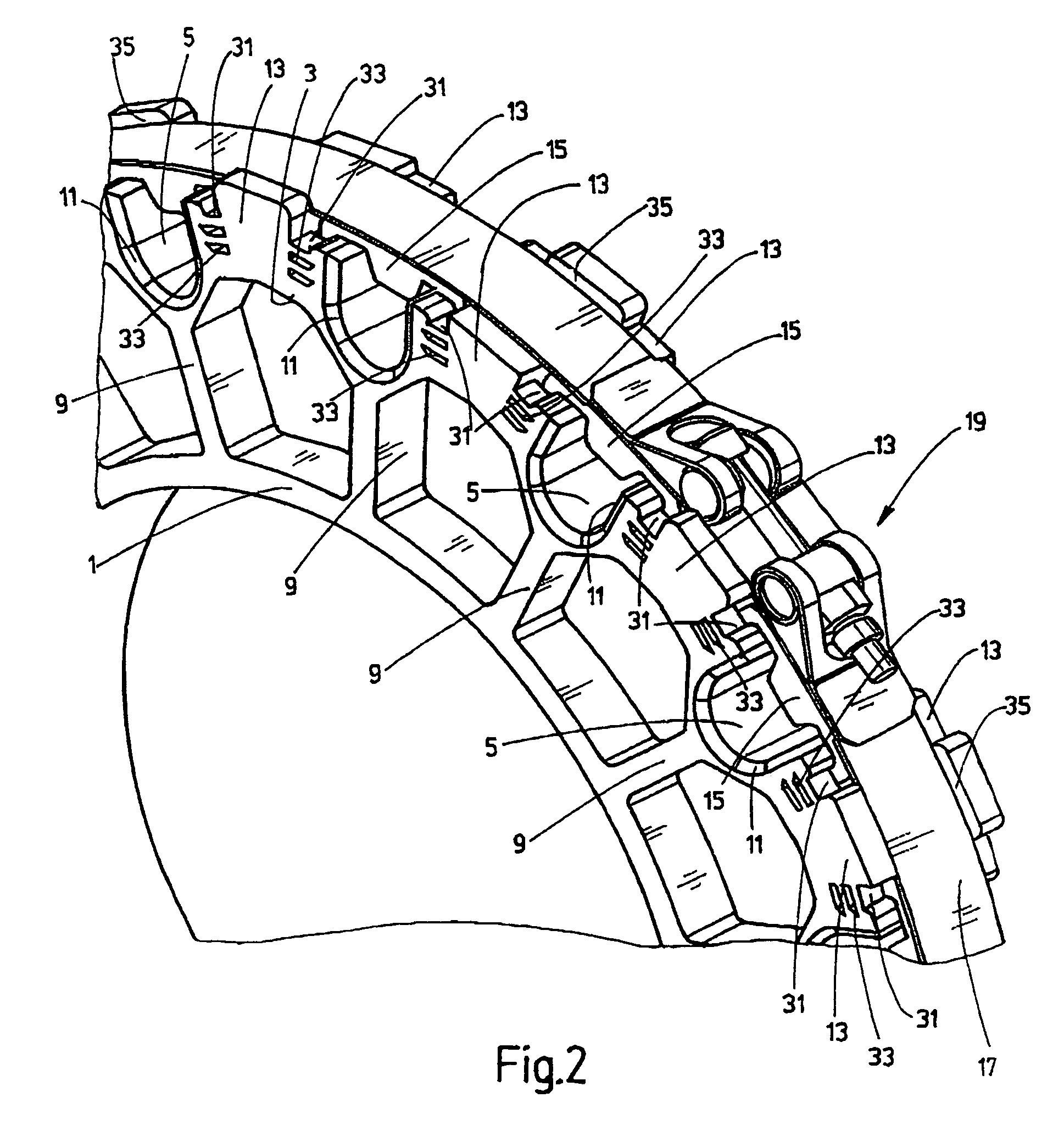 Attachment system for cables, in particular for wind turbines