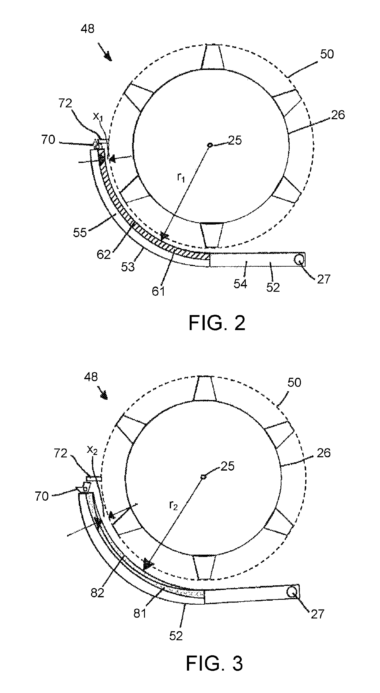 Threshing apparatus in a combine harvester having a multiposition stop device for setting clearance of concave grate segment