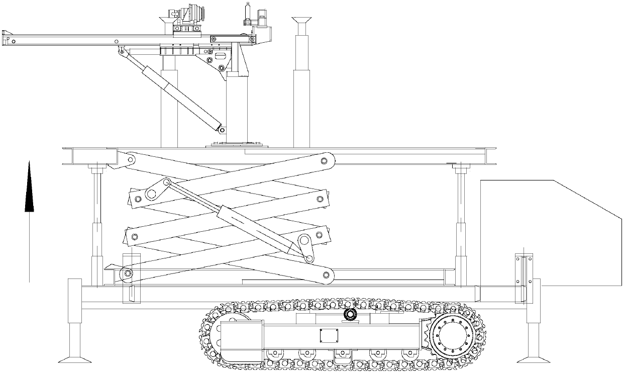 Track type lifting platform hydraulic drilling rig and working method thereof