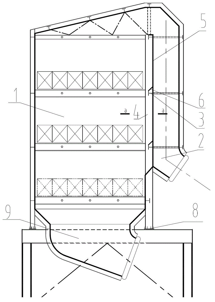 Common wall structure of reactor and flue gas inlet pipe in flue gas denitrification system
