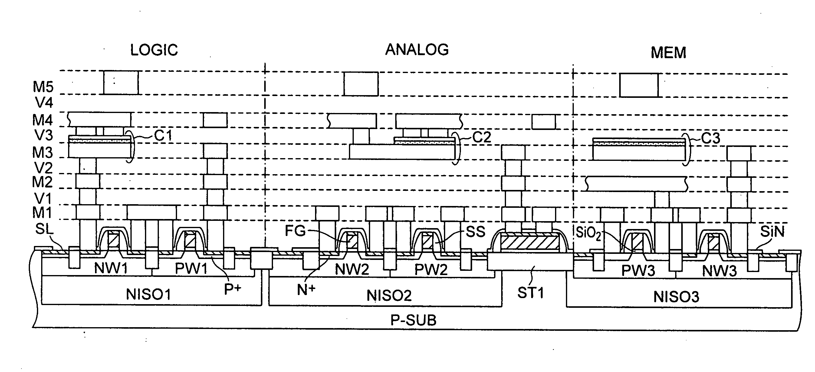 Semiconductor device having plural dram memory cells and a logic circuit and method for manufacturing the same