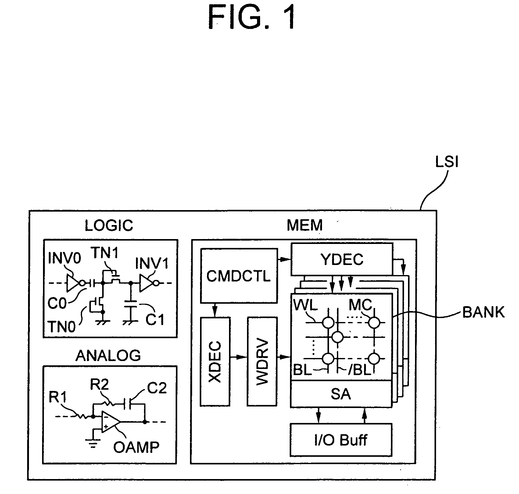 Semiconductor device having plural dram memory cells and a logic circuit and method for manufacturing the same