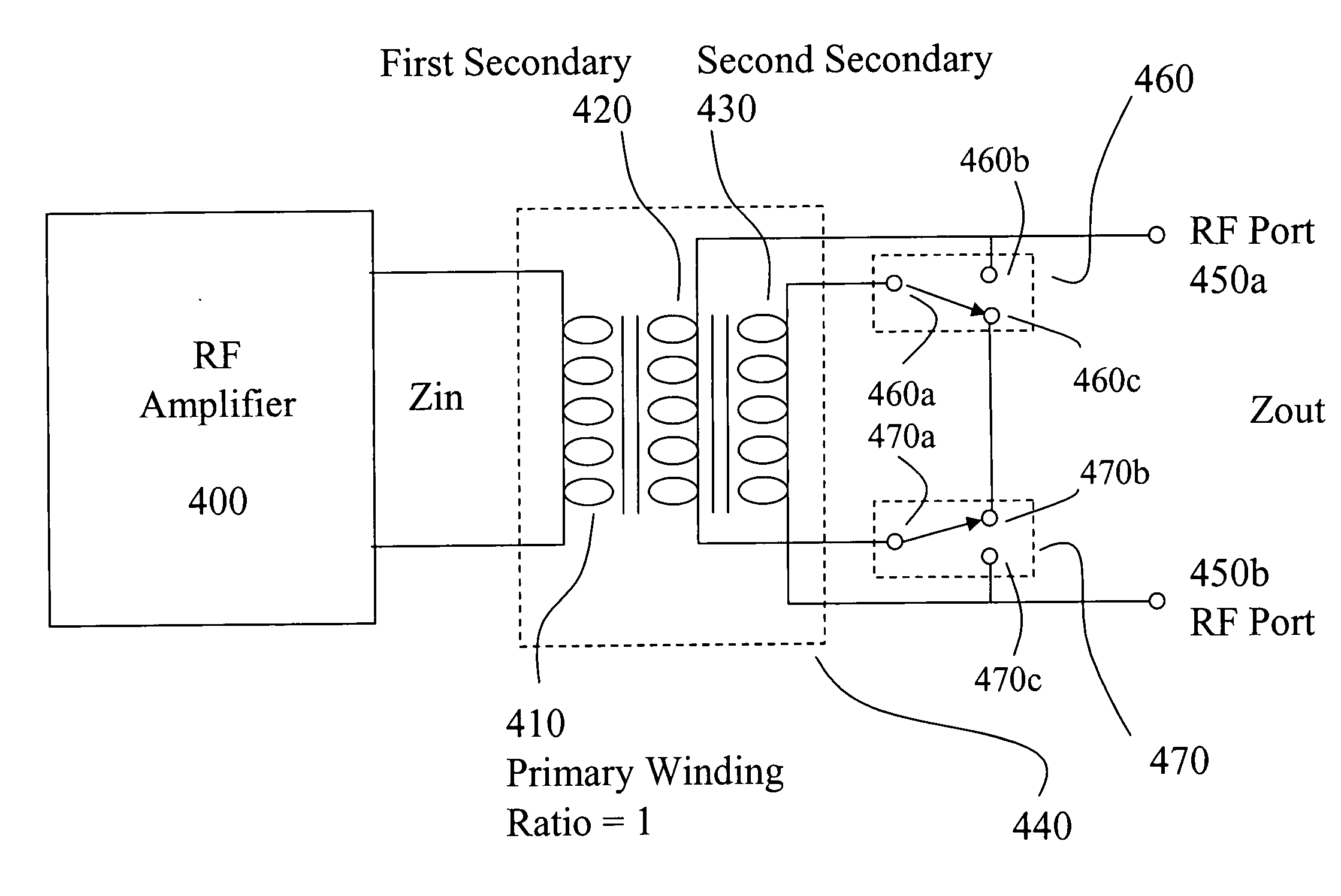 Switched impedance transformer for semiconductor circuits