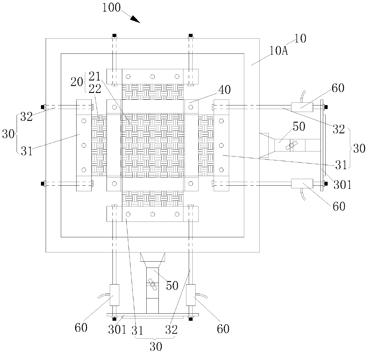 Rigid boundary film material tensioning and pre-tightening device and operation method thereof