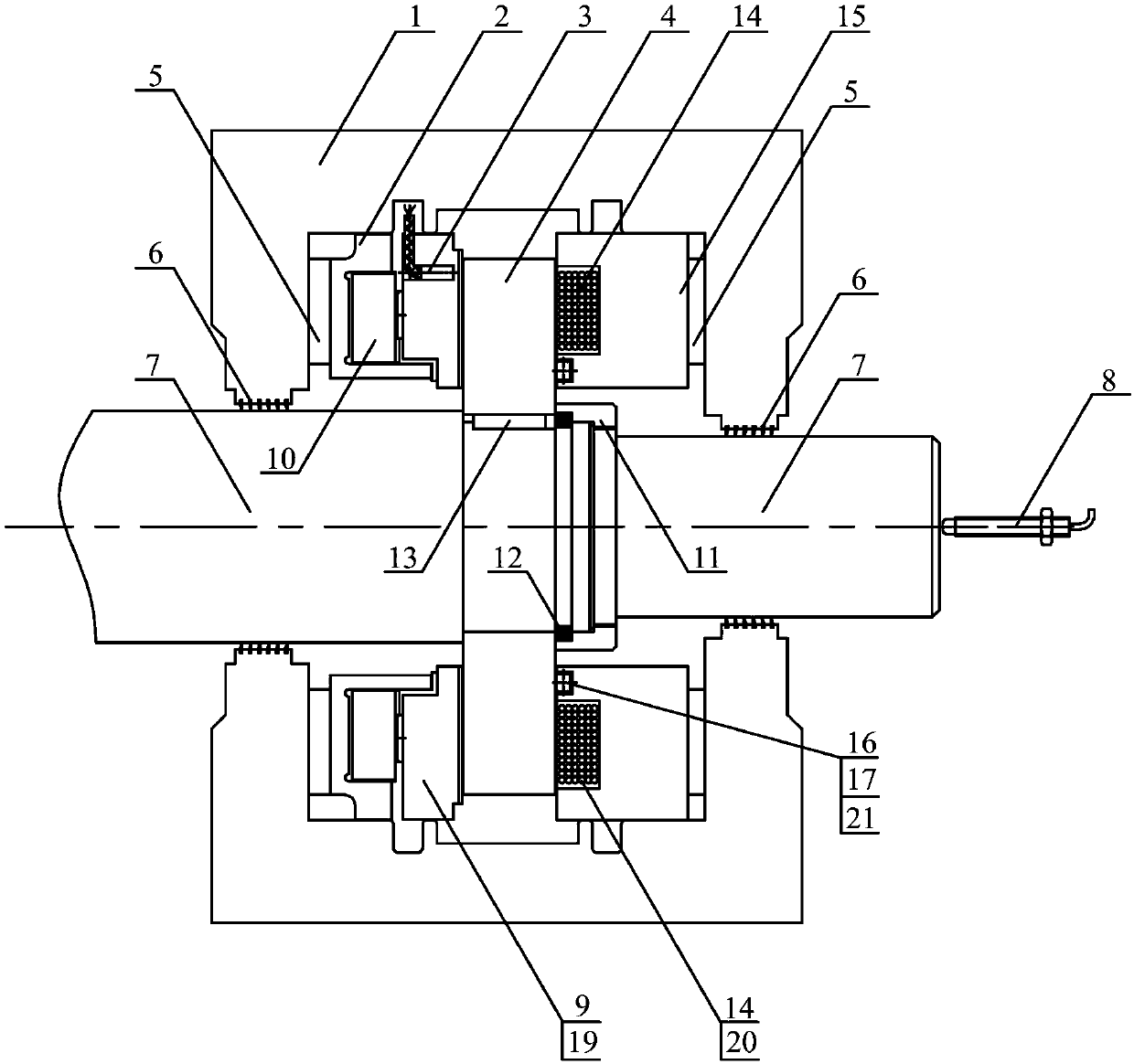 Shaft displacement fault self-healing adjusting device for centrifugal compressor