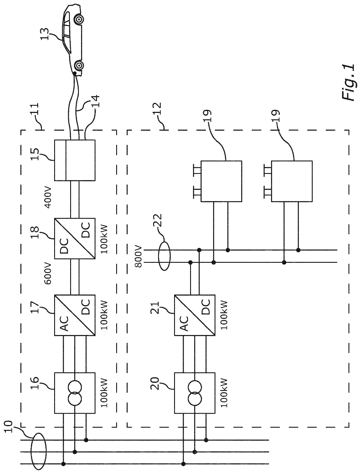 Stationary Storage Device for Temporarily Storing Electric Energy in an Electric Supply Grid, Operating Method, and Retrofitting Module for the Stationary Storage Device