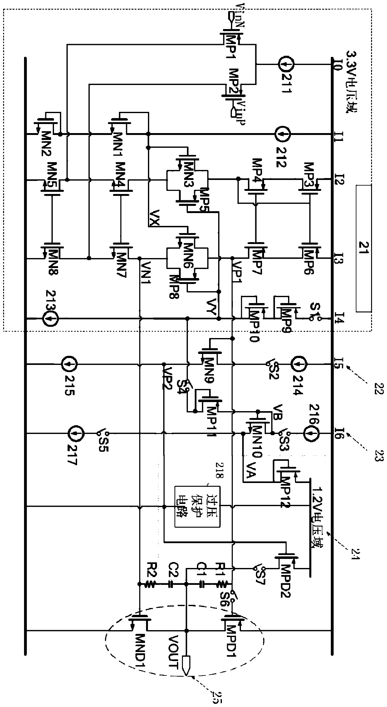 A kind of dual voltage domain driving operation circuit