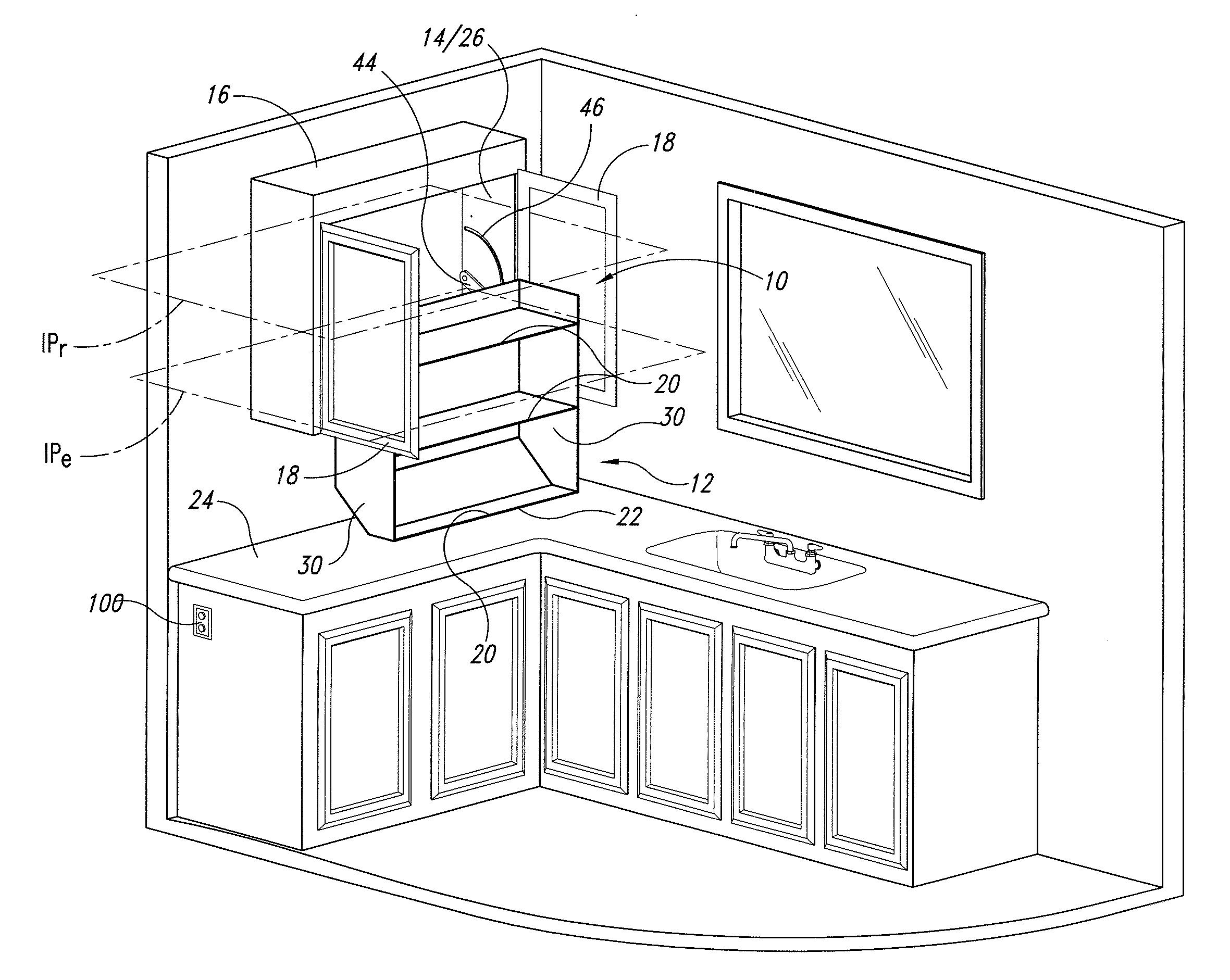 Motorized moveable shelf assembly for cabinet structures