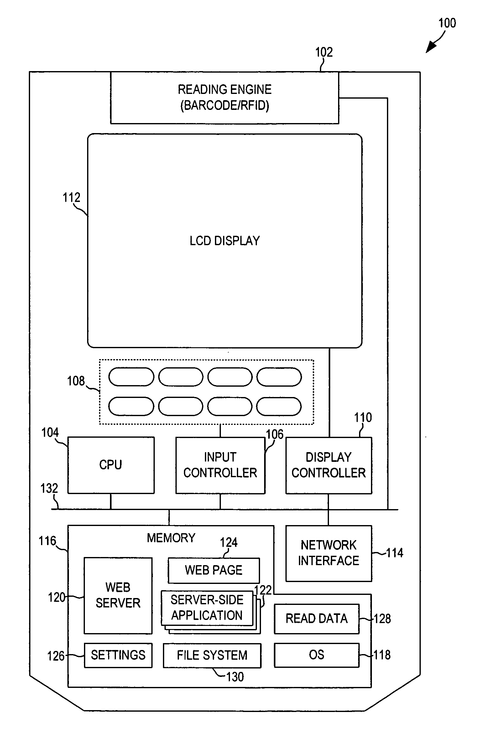 Portable data reading device with integrated web server for configuration and data extraction