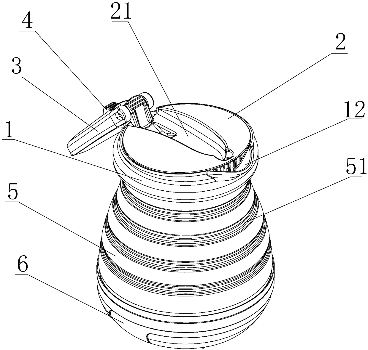 Kettle opening structure with rotationally storable handle and kettle with kettle opening structure