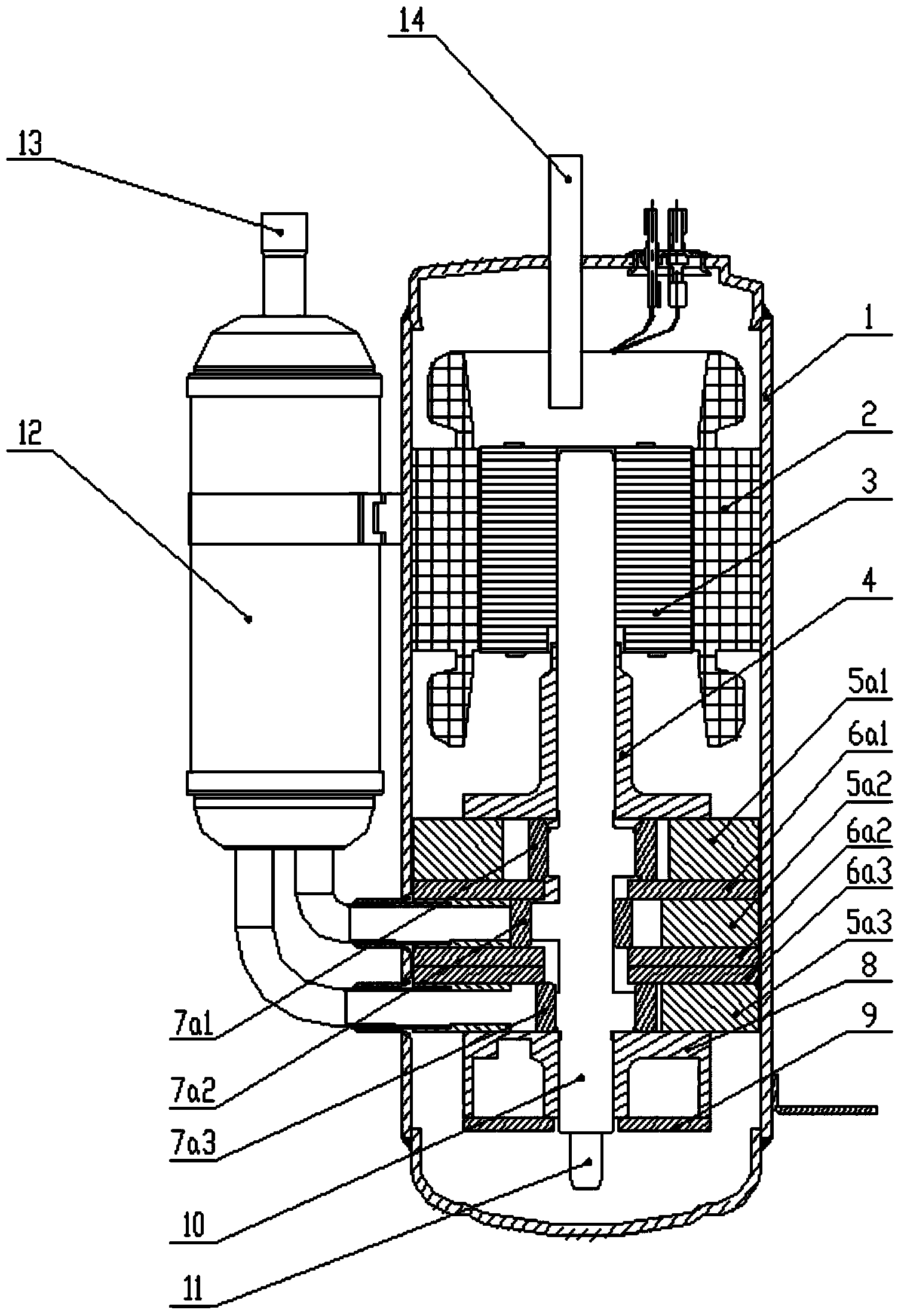 Rolling rotor type compressor and air conditioner containing the same