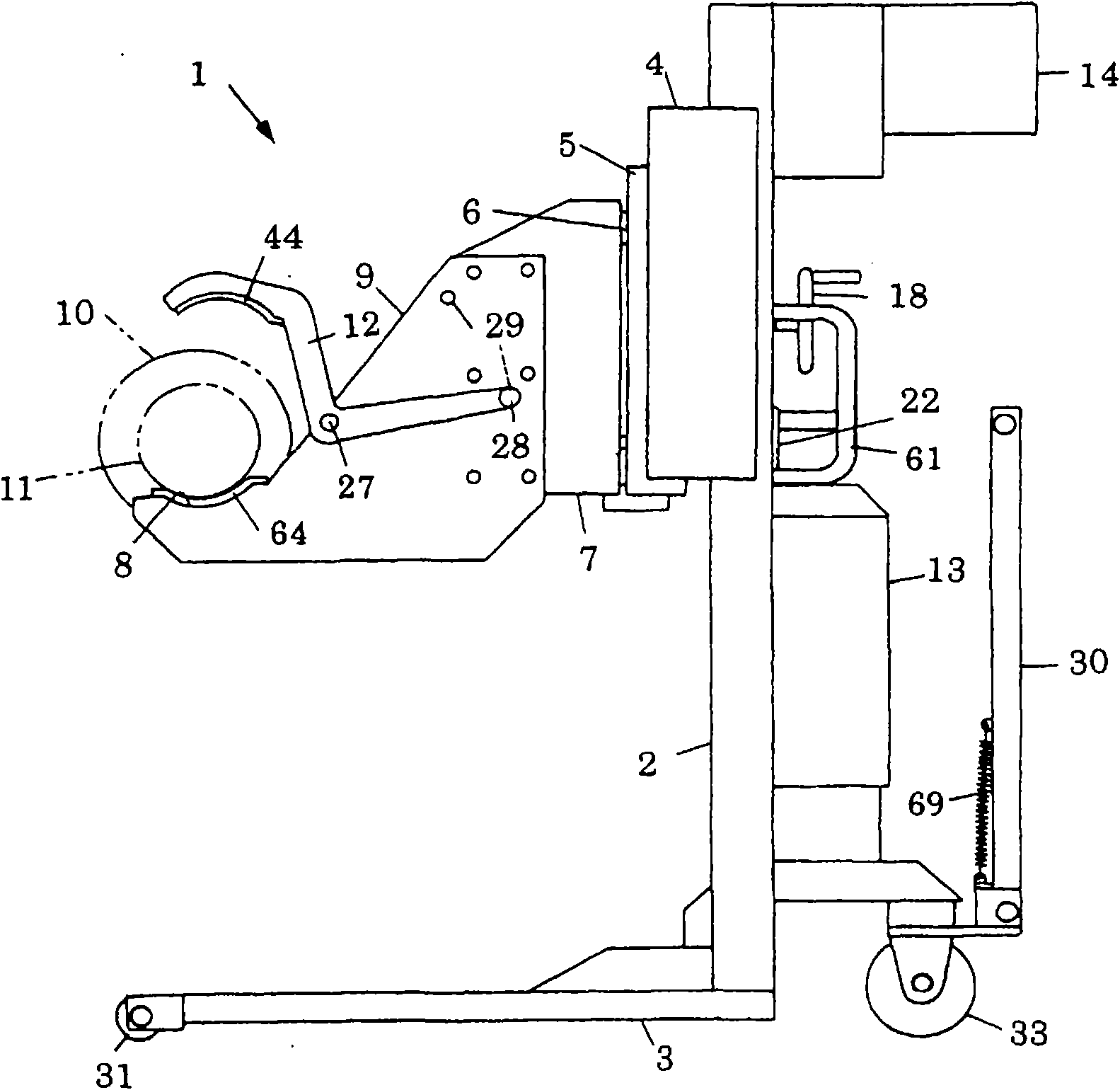 Lifter for main roller and method for transporting the main roller