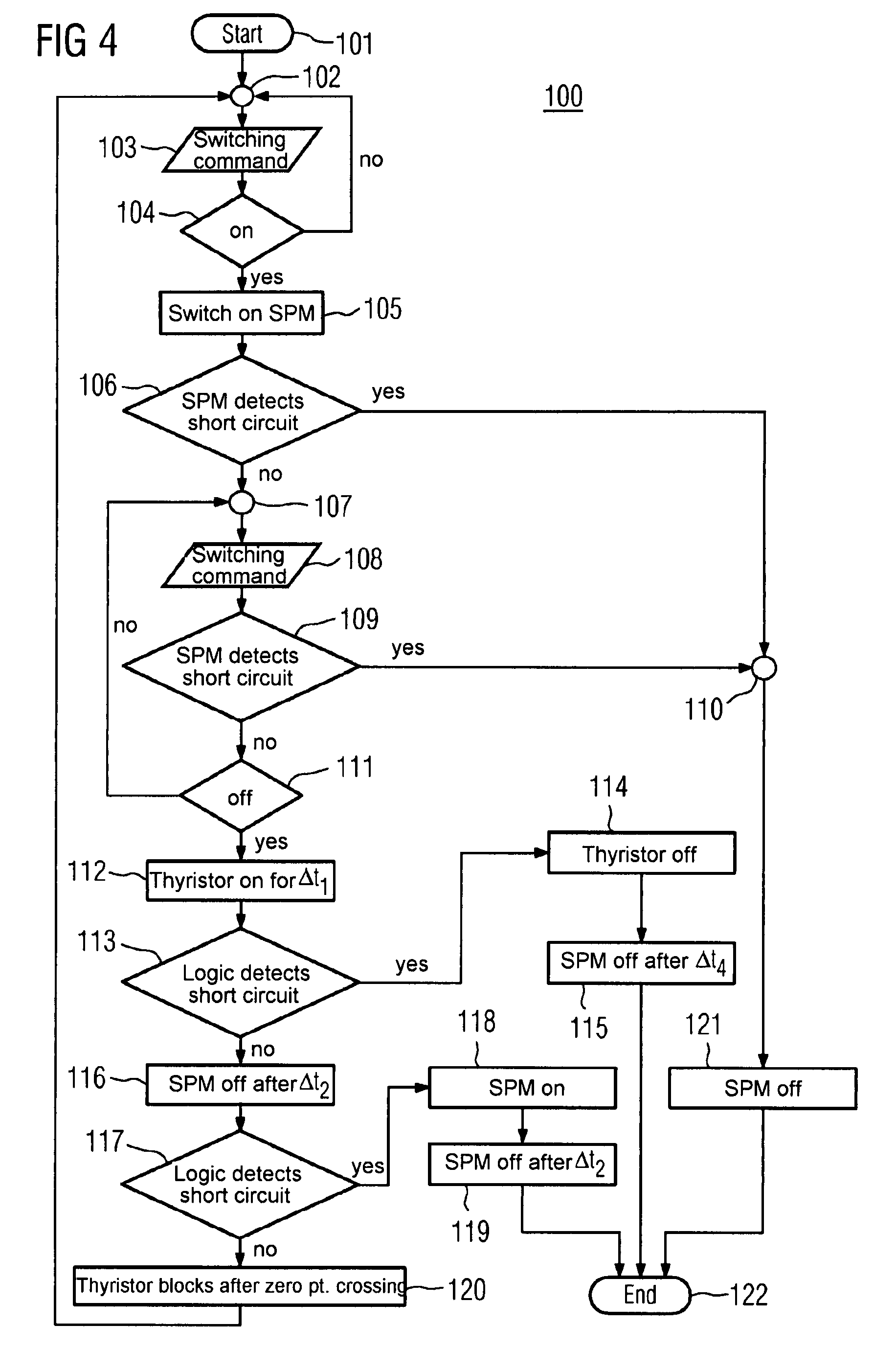 Electronic switching device, in particular circuit-breaker and associated operating method