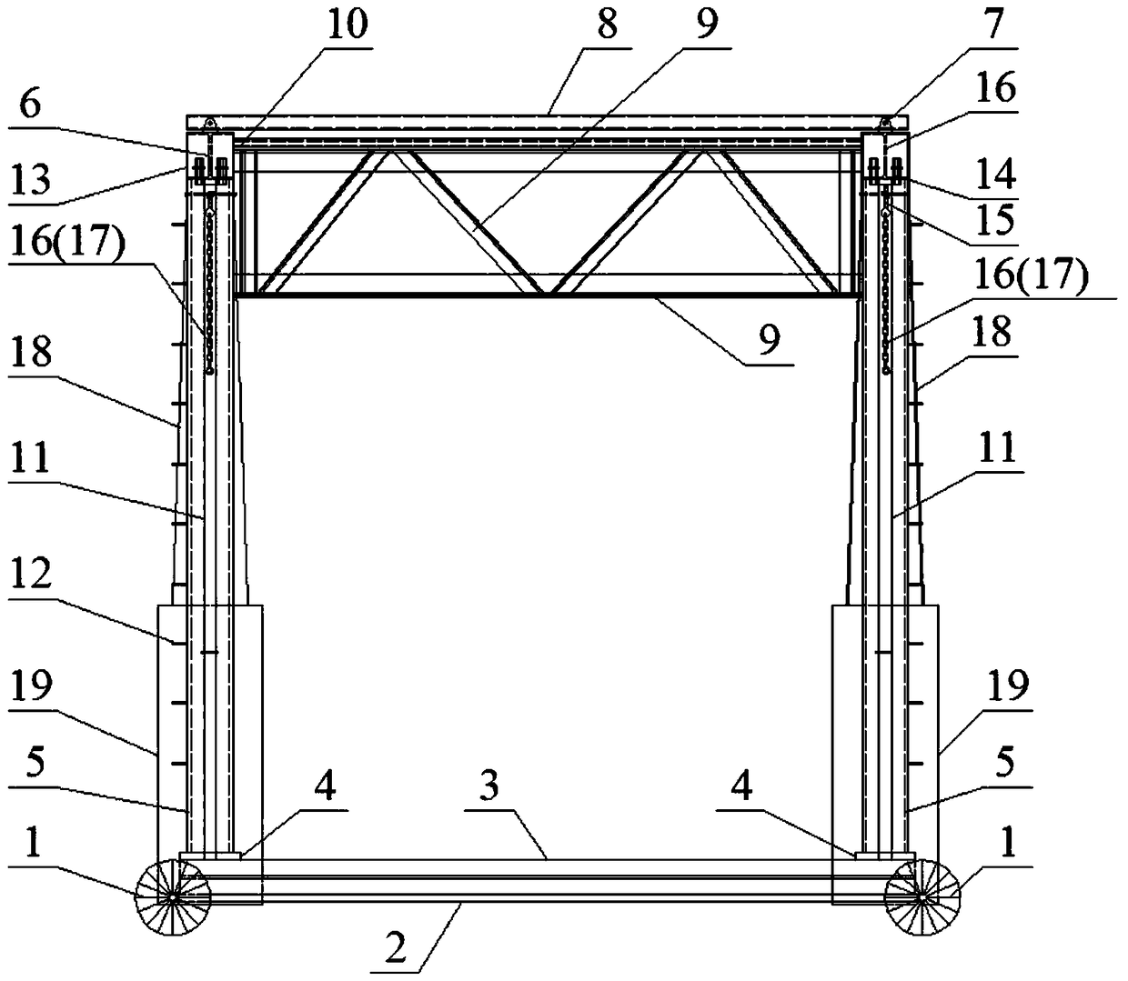 Movable mounting and demounting frame applied to mounting and demounting of concrete guardrail formworks