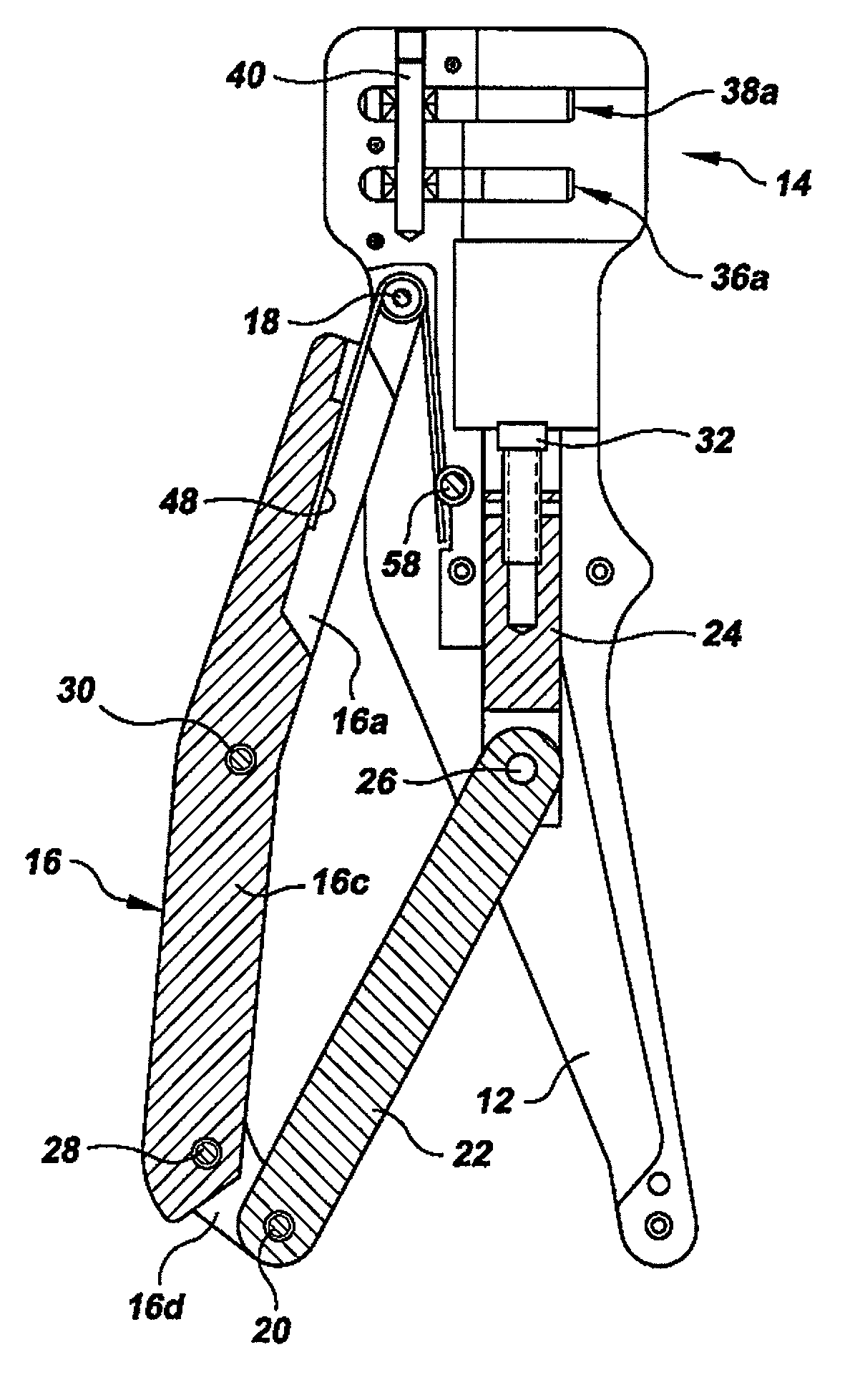 Scissor action compression assembly tool