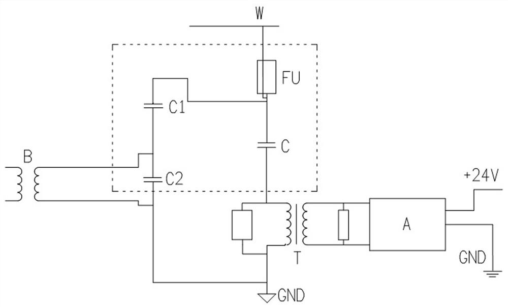 Capacitive high-voltage self-powered power supply and measurement integrated device