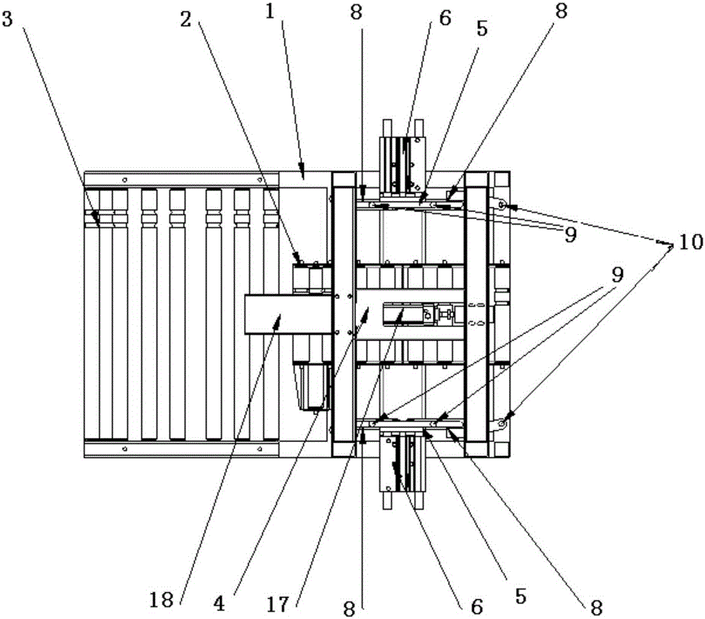 Connecting-rod type automatic neatening device for plastic packages of express-delivery file mails