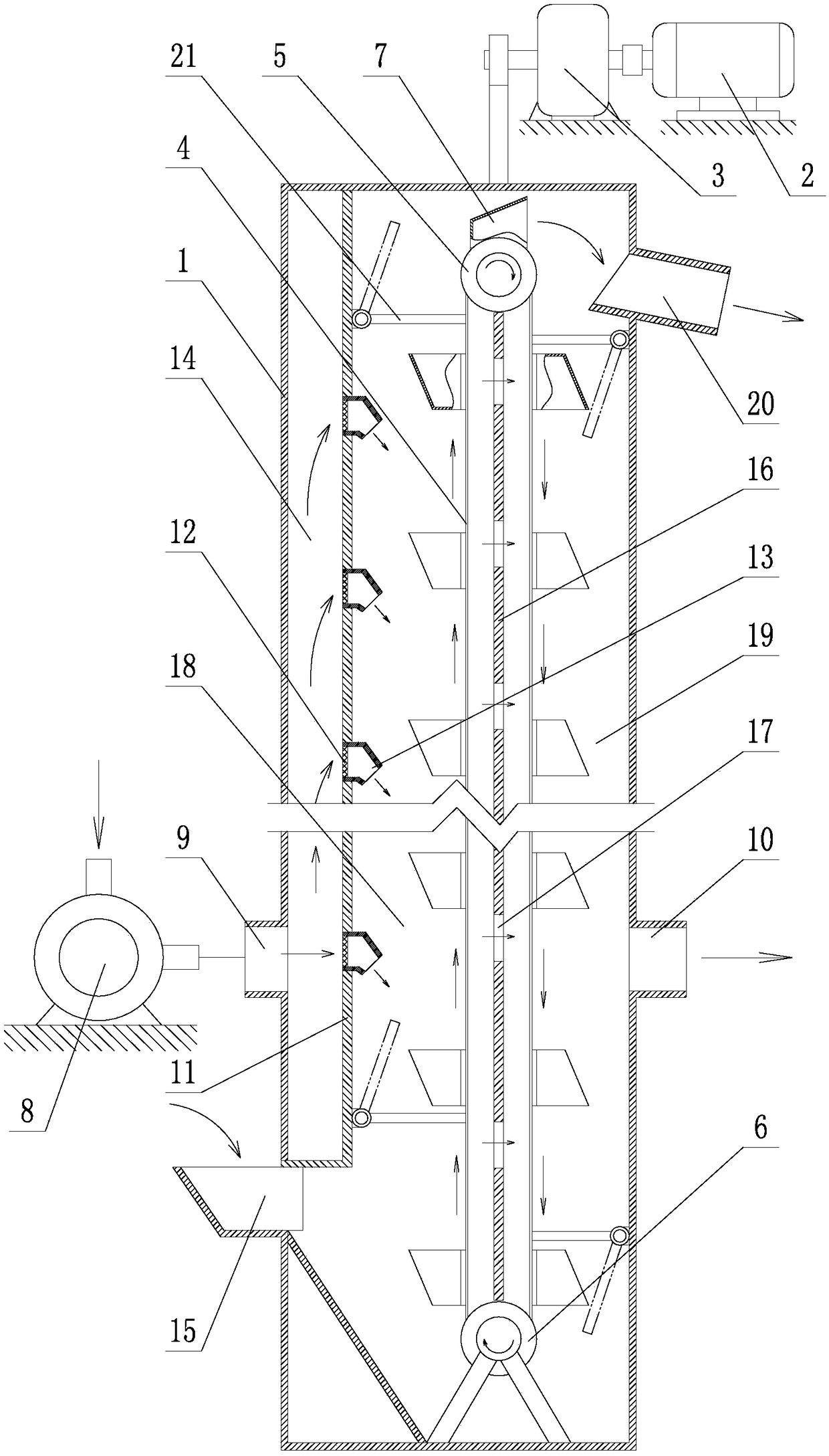 Bucket-type grain elevator with blast heat exchange function