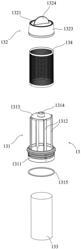 Filter element, double-cavity type dust-gas separating device with filter element and acarus killing instrument