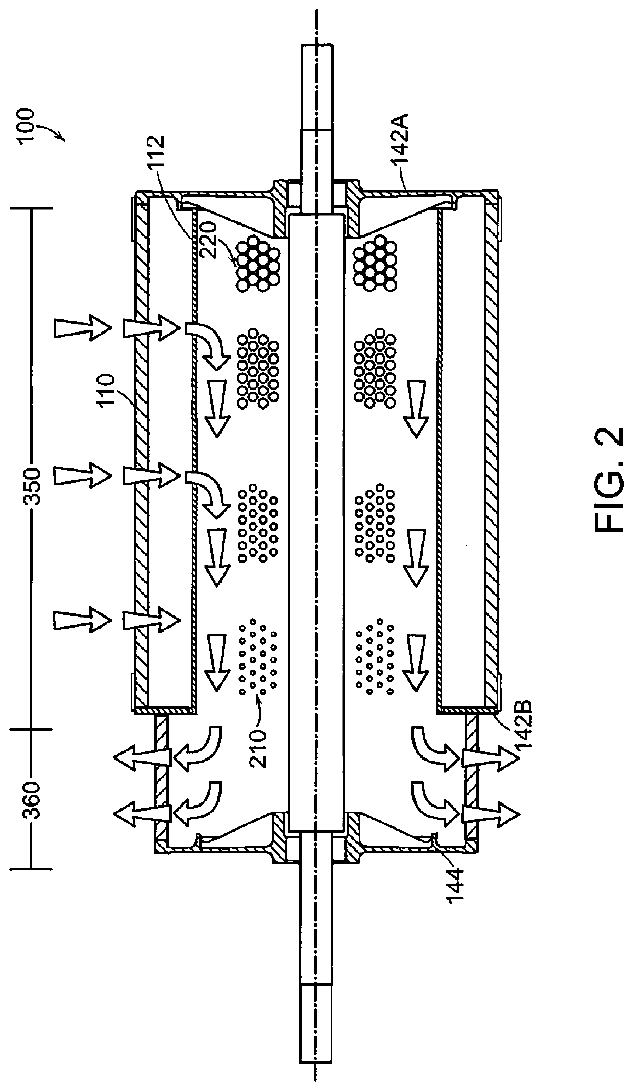 Reduced diameter foraminous exhaust cylinder