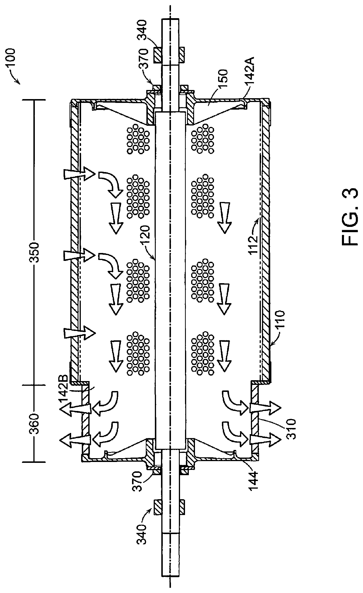 Reduced diameter foraminous exhaust cylinder