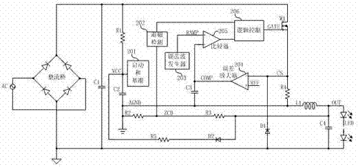 LED driving circuit capable of realizing complete-period sampling of inductive current