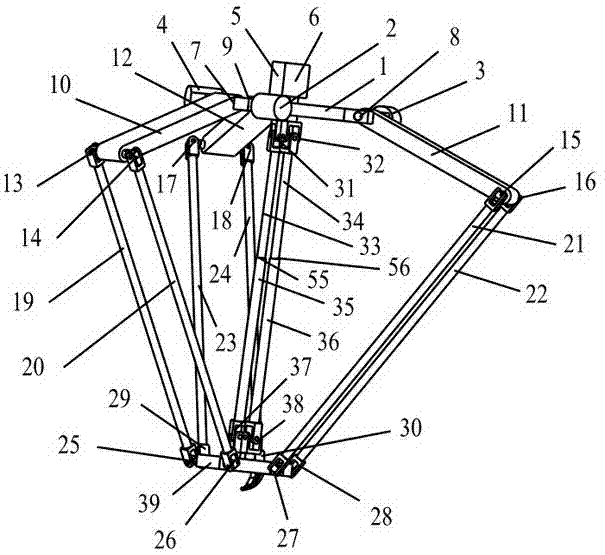Space five-FOD (Degree of Freedom) mechanism for independently controlling rotational motion and translational motion