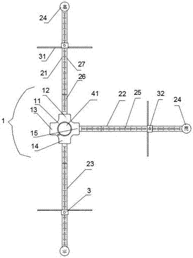 Checking ruler used for checking length, width and height sizes of six views of product appearance design