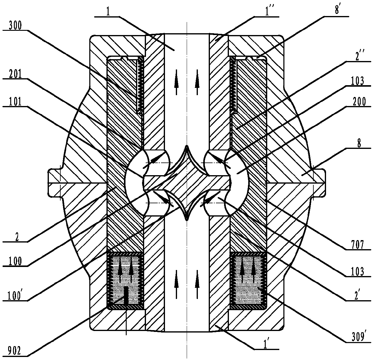 Double-valve-body expansion drive core tube valve