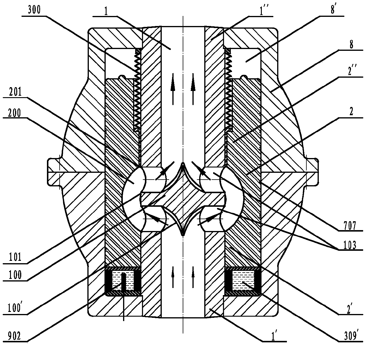 Double-valve-body expansion drive core tube valve