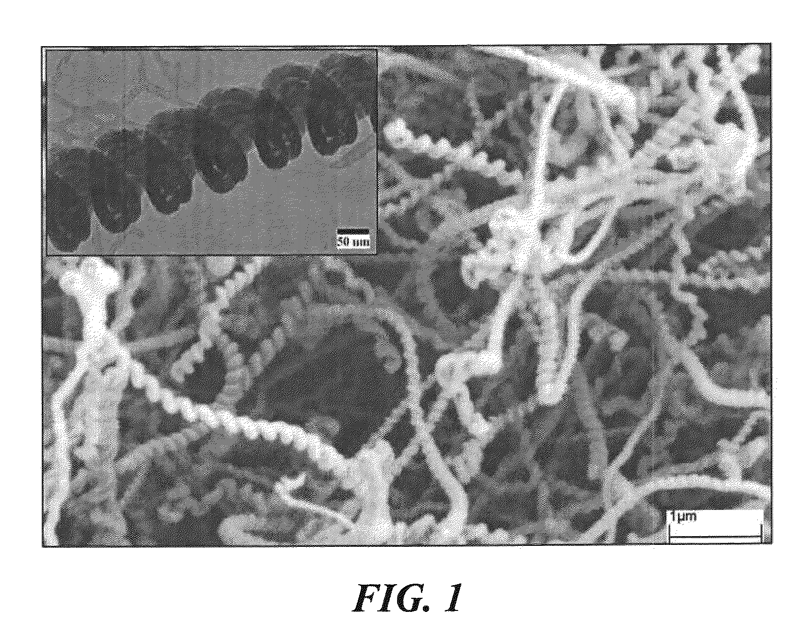 Apparatus with high surface area nanostructures for hydrogen storage, and methods of storing hydrogen