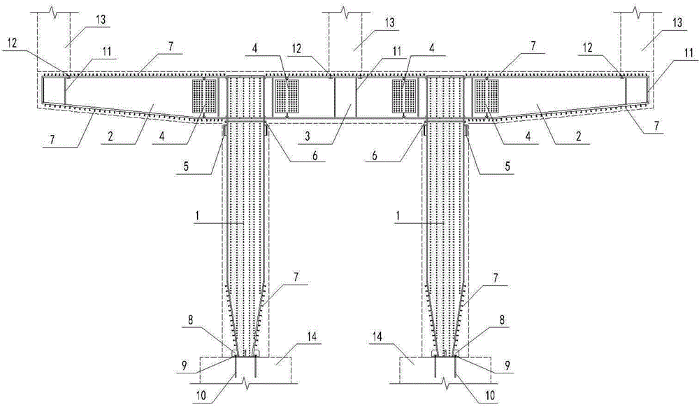 Metro double-column elevated station steel reinforced concrete transformation structure reinforcing bar and construction method thereof