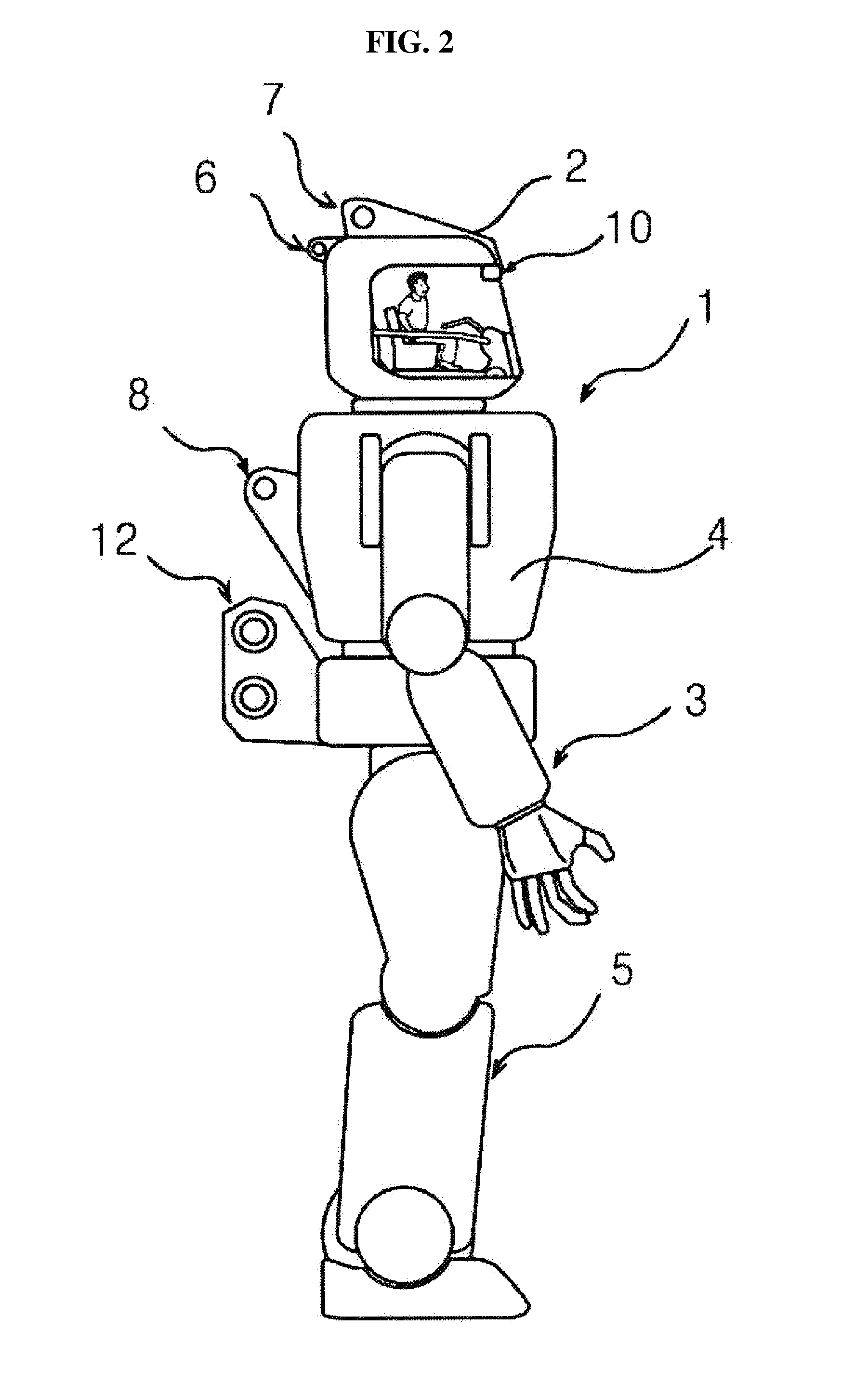 Large rideable bipedal walking robot for use as an amusement park ride and amusement park system using the same