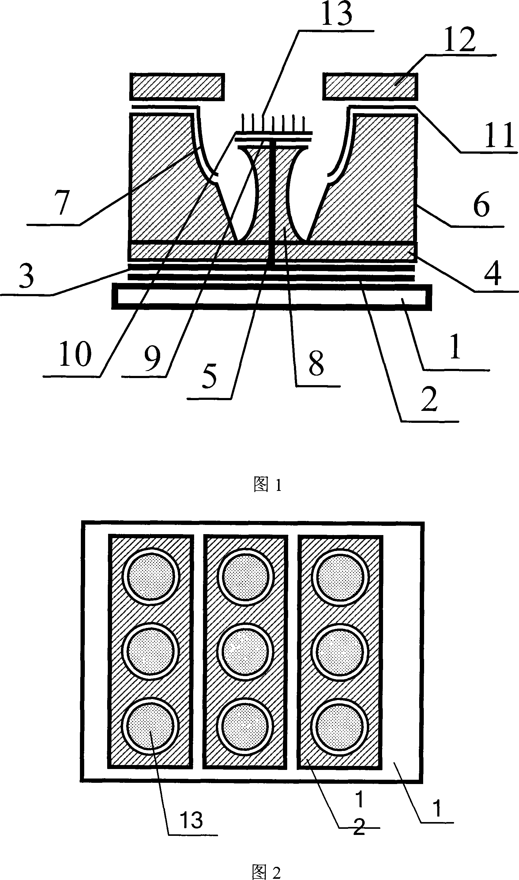 Flat-panel display device with two-side recess internal-cathode gate modulation structure and its preparing process