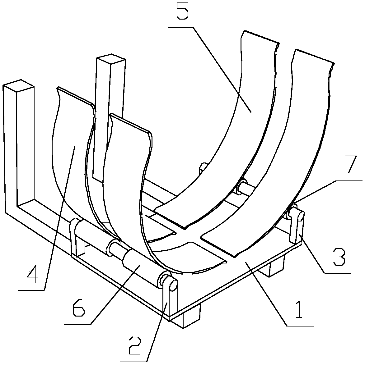 Clasping type material roll feeding and discharging device