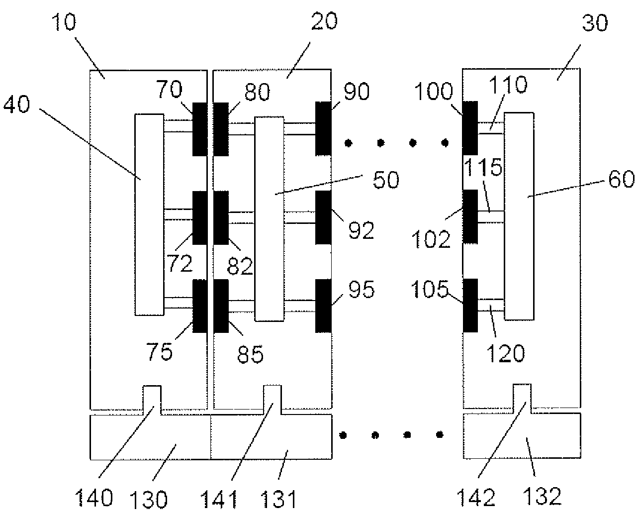Modular data transmission system with separate energy supply for each connected module