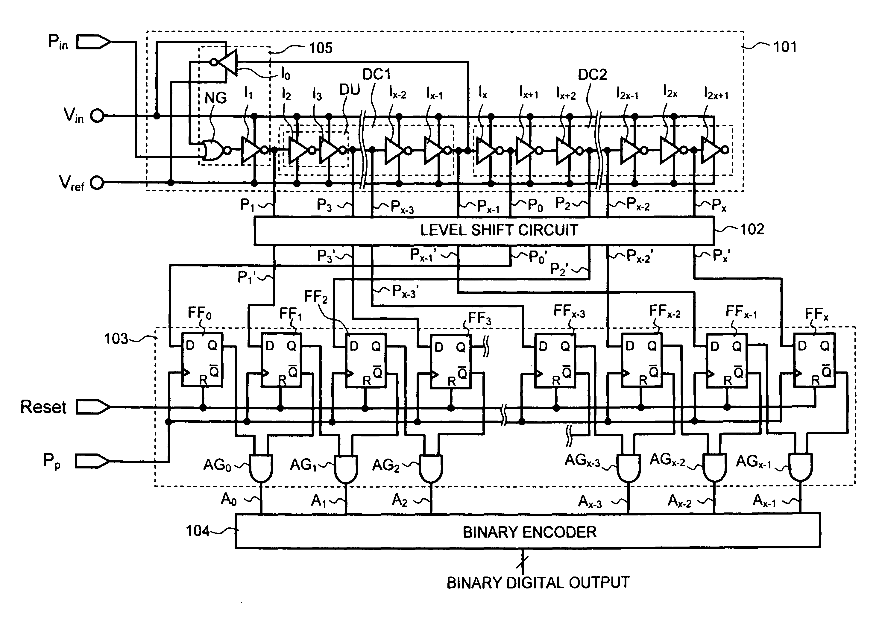 Pulse phase difference detecting circuit and A/D converter using the same