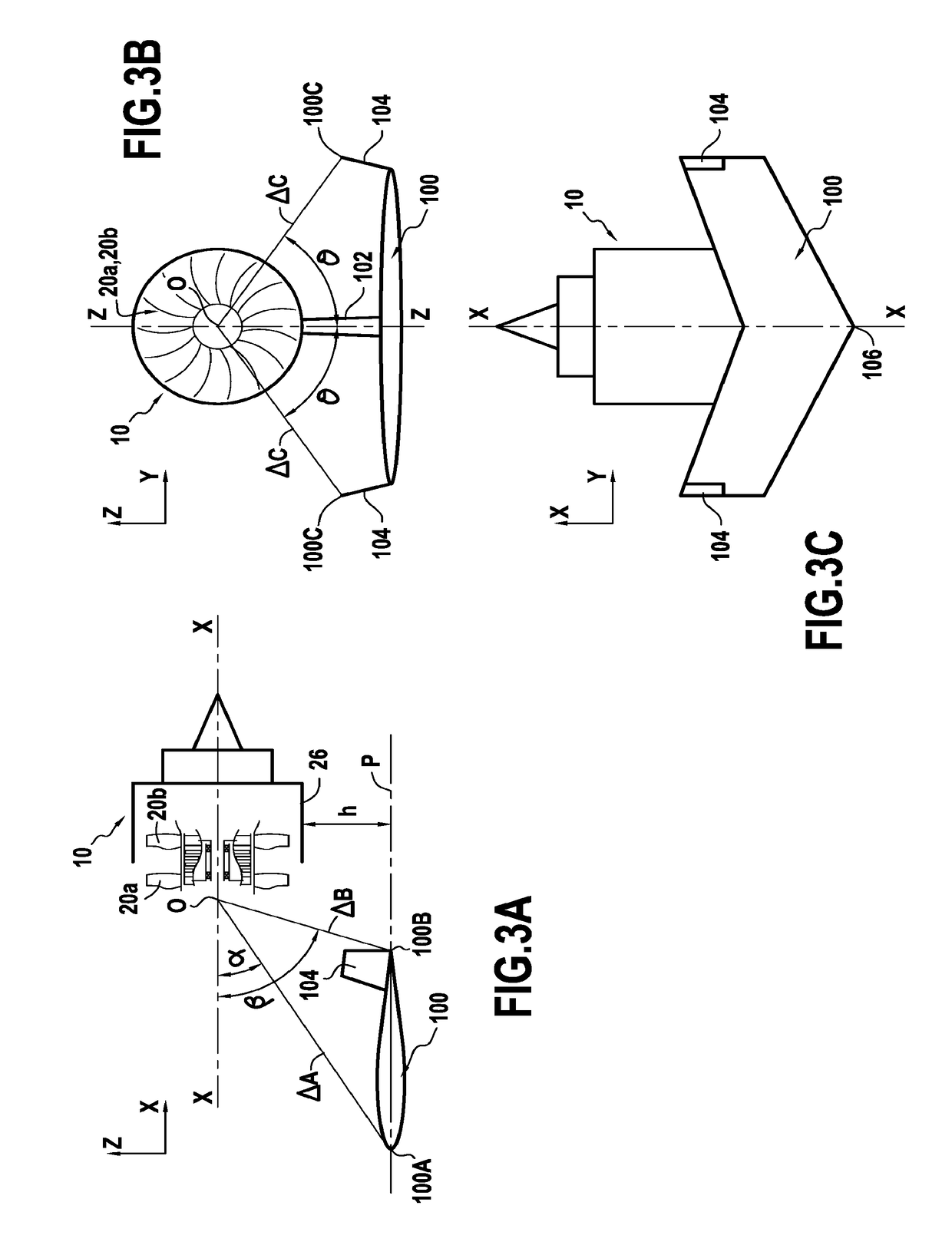A turbine engine propelled airplane having an acoustic baffle