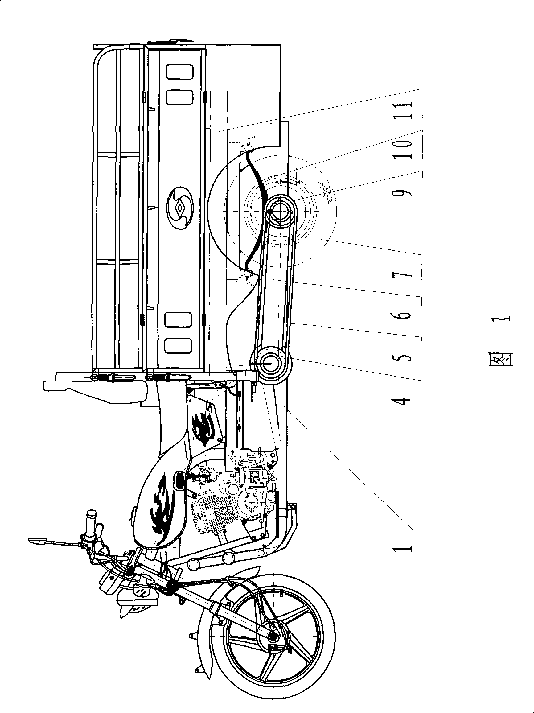 Rear wheel independent suspension and transmission mechanism for motor tricycle