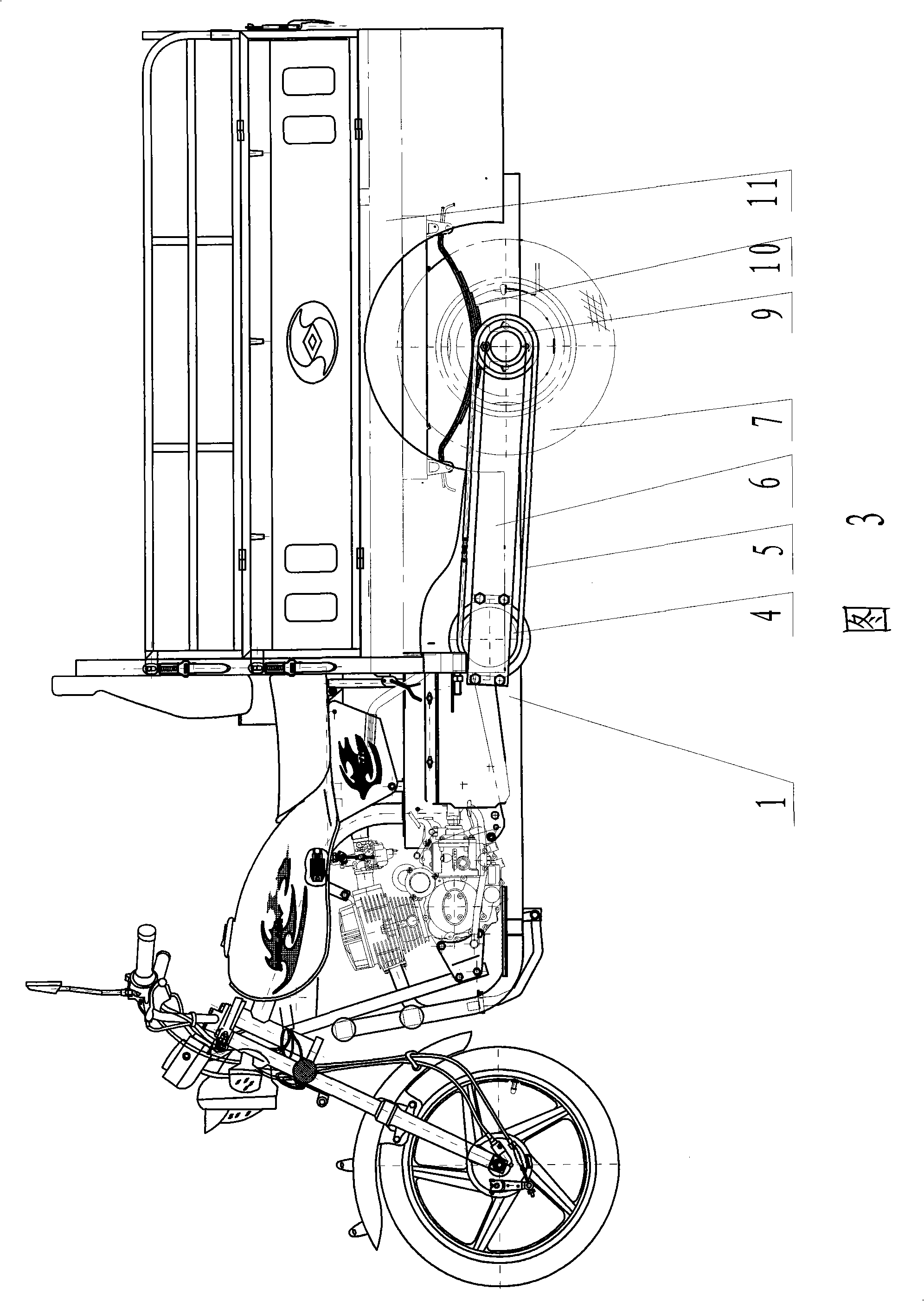 Rear wheel independent suspension and transmission mechanism for motor tricycle