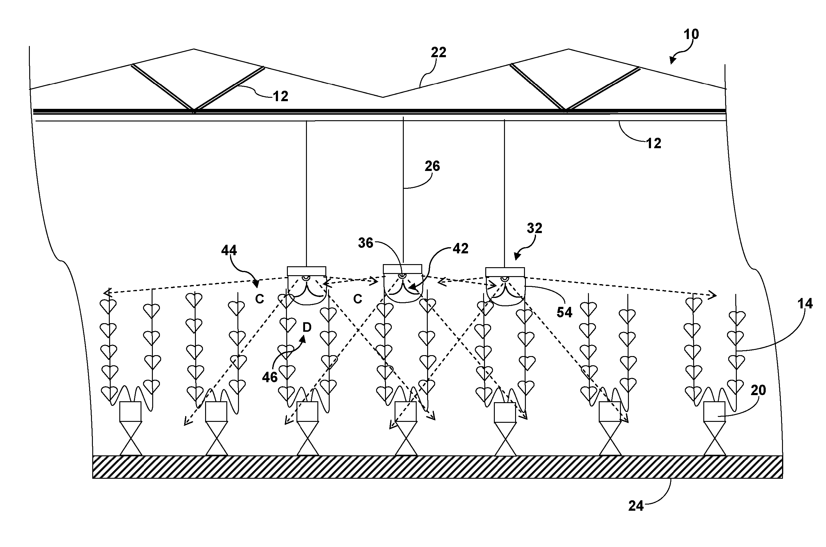 Light emitting diode (LED) light fixture for a greenhouse and a greenhouse incorporating a LED light fixture