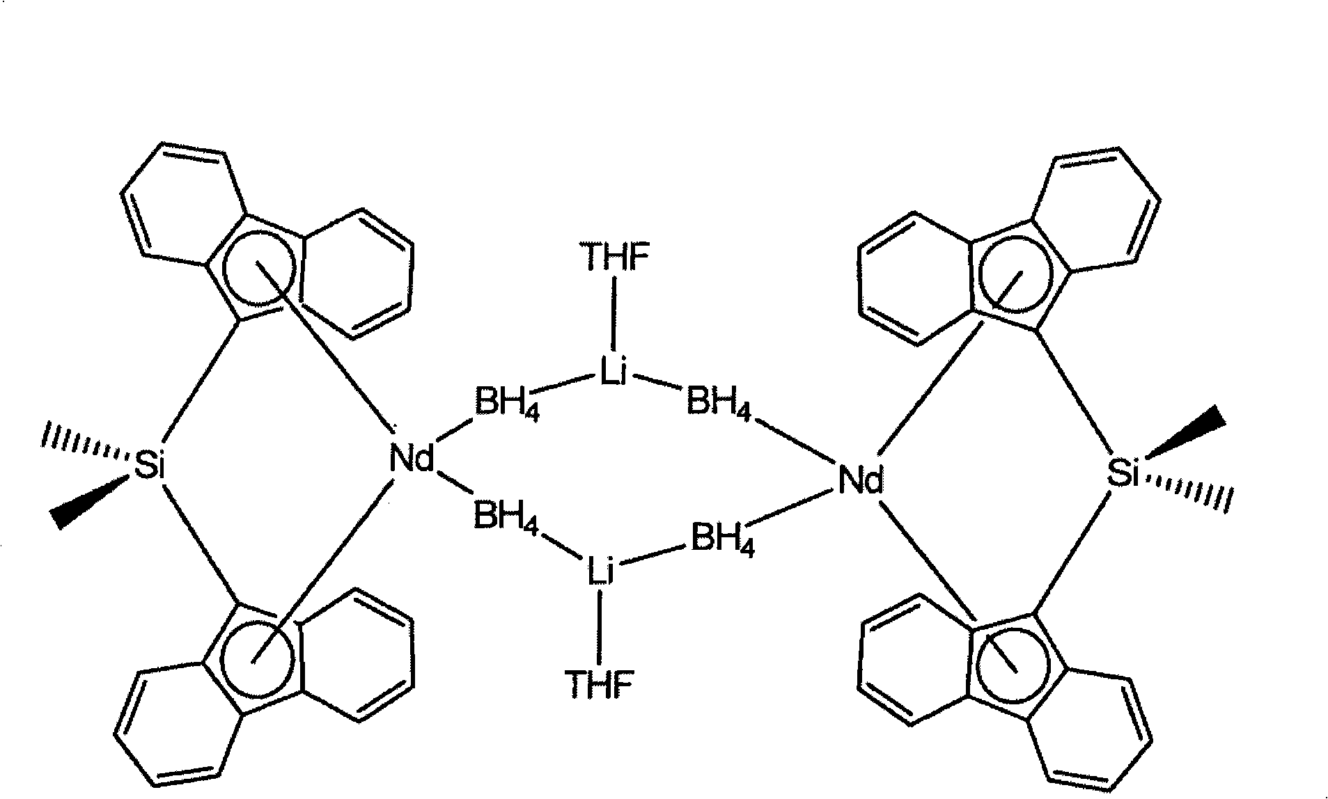 Borohydride metallocene complex of a lanthanide, catalytic system including said complex, polymerization method using same and ethylene/butadiene copolymer obtained using said method